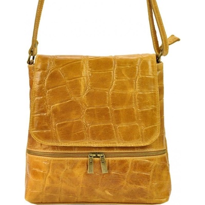Borse In Pelle kožená dámská crossbody kabelka v kroko designu camel hnědá