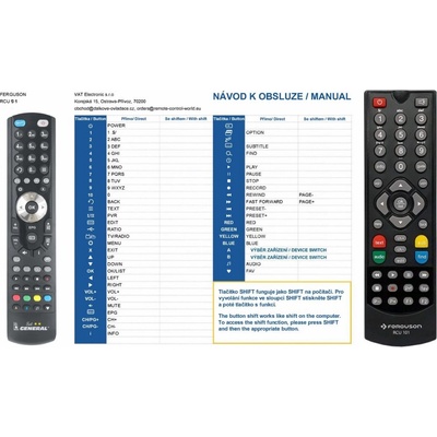 Dálkový ovladač General Ferguson Ariva T265 DVB-T2 ,RCU 101