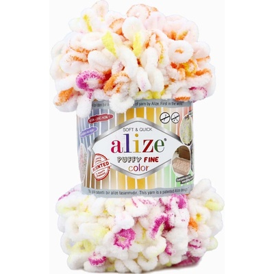 Alize Puffy fine color 6244 smetanová, žlutá, oranžová, růžová