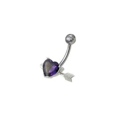 S4U Stříbrný piercing do pupíku srdíčko probodnuté (fialová) BP01020-A