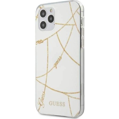 GUESS Gold Chain Case - дизайнерски кейс с висока защита за iPhone 12 Pro Max (бял)
