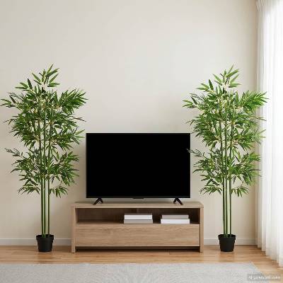 vidaXL Изкуствено бамбуково дърво 2 pcs Зелено 45 x 18 x 175 см (42042063)