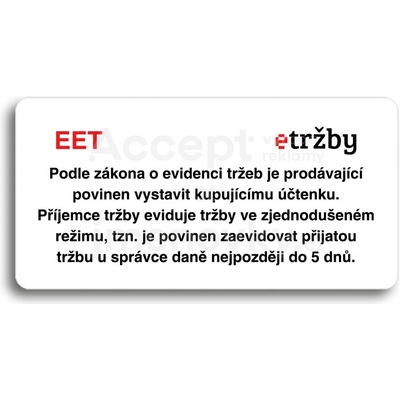 ACCEPT Piktogram EET - zjednodušený režim - bílá tabulka - barevný tisk bez rámečku