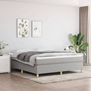 vidaXL Боксспринг легло с матрак, светлосиво, 160x200 см, плат (3144530)