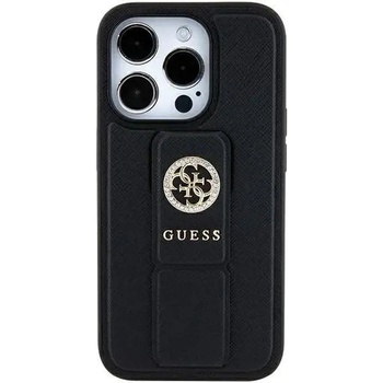 GUESS Кейс Guess Grip Stand 4G Saffiano Strass за iPhone 15, черен (KXG0078843)