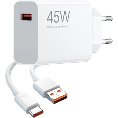 Xiaomi Променливотоково зарядно устройство с USB гнездо 45W, бързо зарядно устройство + кабел Type-C, БЯЛО MDY-17-EF + TYPE-C (MDY-17-EF + TYPE-C)