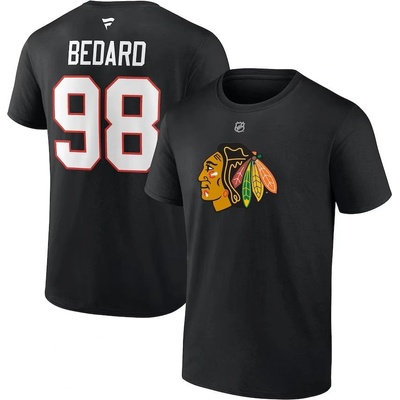 Fanatics pánské tričko Connor Bedard #98 Chicago Blackhawks Draft 2023 Stack Logo Name & Number Black