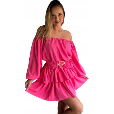 Dámsky overal šaty španielskeho štýlu s opaskom LaLu ružová malina/fuchsia