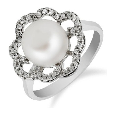 Meucci Stříbrný prsten s kytičkou a perlou SP47R
