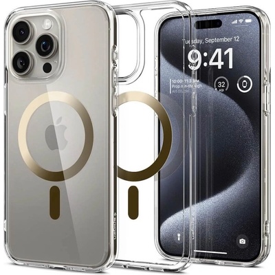 Spigen Ultra Hybrid MagSafe Case - хибриден кейс с висока степен на защита с MagSafe за iPhone 15 Pro Max (прозрачен-златист)