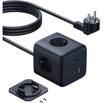 Baseus ENERFILL FA11 мрежов разклонител с 3 AC+USB+2 Type-C гнезда, 67 W, GaN6 + захранващ кабел 150 см, ЧЕРЕН E00082100123-00 (E00082100123-00)