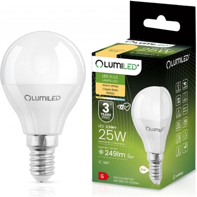 Lumiled LED žiarovka E14 P40 2,5W = 25W 249lm 3000K Warm 180°