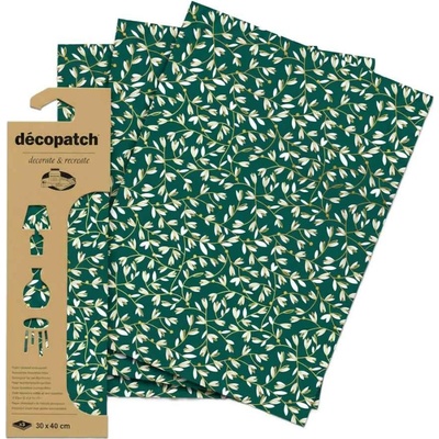 Décopatch Papír 3 ks Zelený se zlatými větvičkami