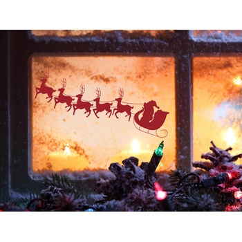 Nalepte.cz Samolepka na okno Santa a sobi vánoční samolepka na okno 235 x 120 cm
