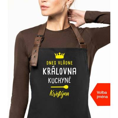 Kariban HobbyTriko Zástěra pro ženy se jménem EXCLUSIVE Dnes vládne královna kuchyně.. Černošedá