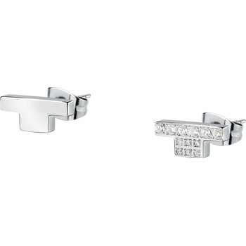 Trussardi Elegantné asymetrické náušnice so zirkónmi T-Logo TJAXC36