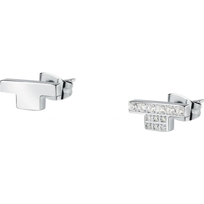 Trussardi Elegantné asymetrické náušnice so zirkónmi T-Logo TJAXC36