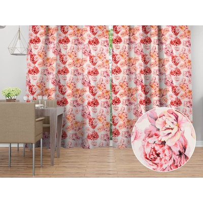 Biante Zamatový záves Tamara TMR-041 Ružovo-červené pivonky na bielom 135x250 cm