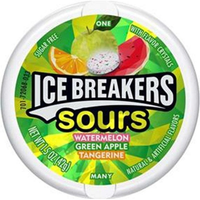 Ice Breakers kyselé bonbonky bez cukru s příchutí melounu, jablka a mandarinky 42 g