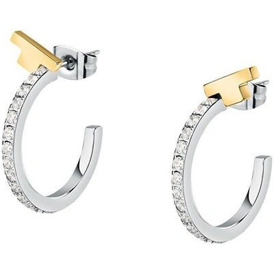 Trussardi Třpytivé bicolor náušnice z oceli T-Logo TJAXC32