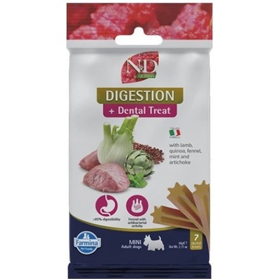 N&D Quinoa Digestion Dental Care Treat With Lamb, Fennel, Mint and Artichoke Mini - Дентални стикове за кучета от дребни породи с агнешко, киноа, фенел, мента и артишок - 60 гр, Италия - KND0006005