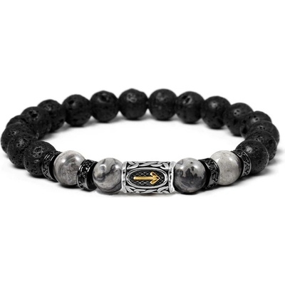 Daniel Dawson pánský korálkový Balder Gold šedý jaspis lávový kámen runa NR2036