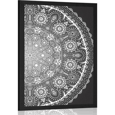 Plakát okrasná Mandala s krajkou v černobílém provedení - 60x90 no frame