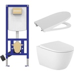 Roca Комплект Duplo Neo 4 в 1, Ona Rimless, мат бял, бутон по избор, A890030020 + A346687620 + A801E12621 (250109)