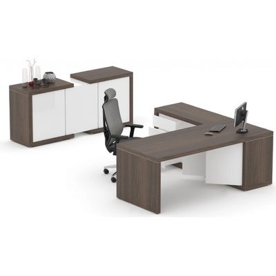 Nábytek Designový cz DLZ19 Manažerská sestava stolu s komodou a skříní SOLID Z19 jilm royal bílá – Zboží Dáma
