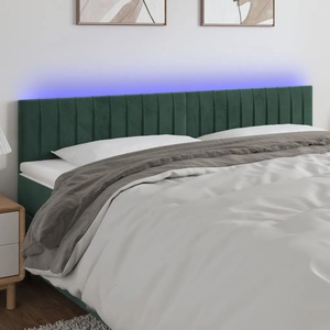 vidaXL LED горна табла за легло, тъмнозелена, 200x5x78/88 см, кадифе (3121919)