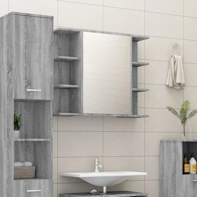 vidaXL Огледален шкаф за баня сив сонома 80x20, 5x64 см инженерно дърво (815523)