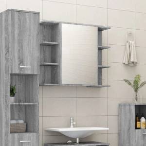 vidaXL Огледален шкаф за баня сив сонома 80x20, 5x64 см инженерно дърво (815523)