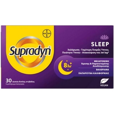 Bayer Хранителна добавка при безсъние, Supradyn Sleep Dietary Supplement for Relaxation and Faster Initiation of Sleep 30tabs