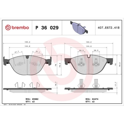 BREMBO Sada brzdových platničiek P36 029