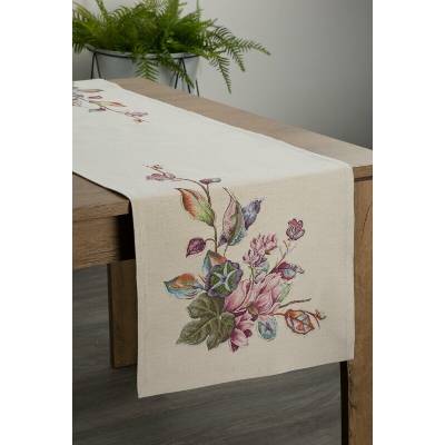 Takoy Gobelínový stolní běhoun přírodně růžový 45x140 cm zdobený tkaným květinovým motivem-HF-416843 | 45 x 140 cm