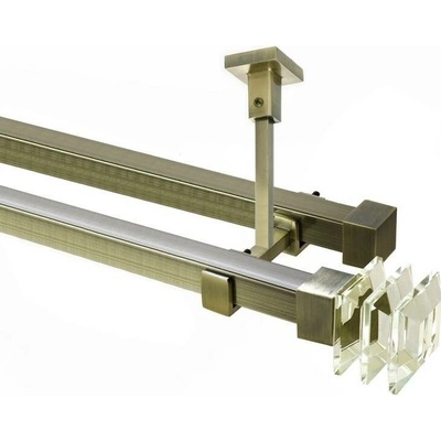 OK-GarnýžeCZ Garnýž kovová hranatá dvouřadá 20x20mm Crystal mosaz antik 460 cm do stropu / na tunýlek