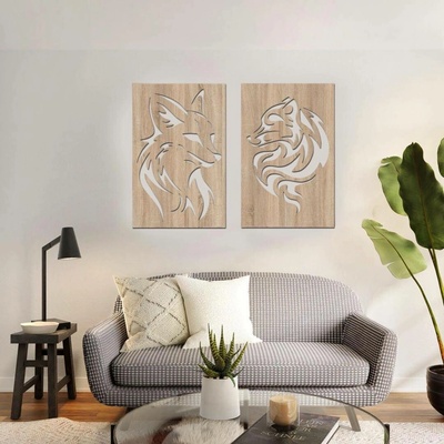 dřevo života Dřevěná dekorace na zeď LIŠKA Zvolte rozměr (cm): 80x124, Zvolte barvu dekoru: Dub Sonoma