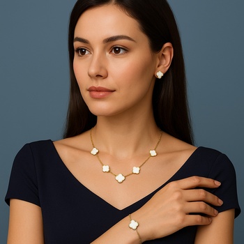 Image 1 of Модерен Комплект с флорални мотиви в бяло