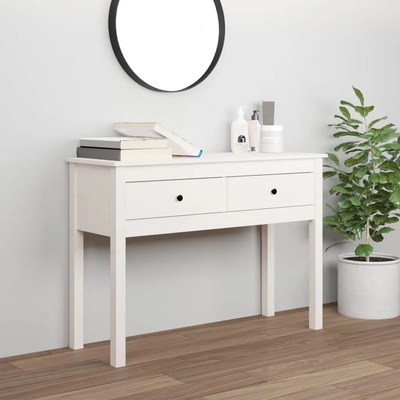 vidaXL Конзолна маса бяла 100 x 35 x 75 см борово дърво масив (814615)