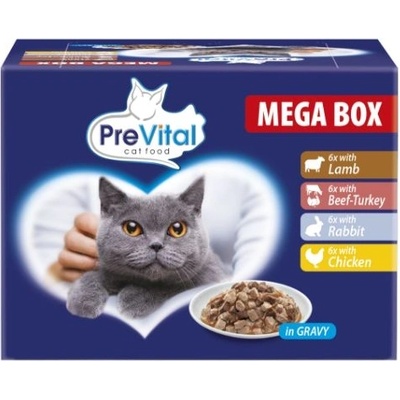 PreVital MEGA BOX Kapsička jahňa/hovädzie-morka/králik/kura v omáčke 24 x 100 g