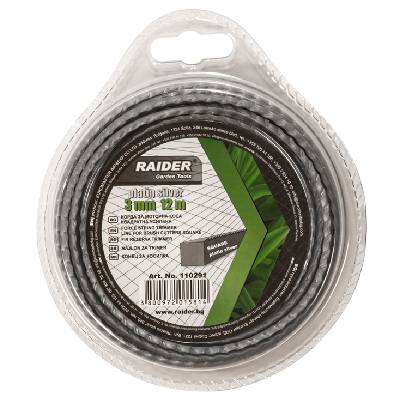 Корда за моторна коса Raider - Platin-silver, квадратна усилена, 3.0 mm х 12 m (110291)