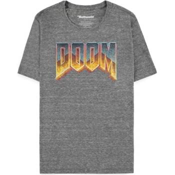 CurePink pánské tričko Doom Logo šedá