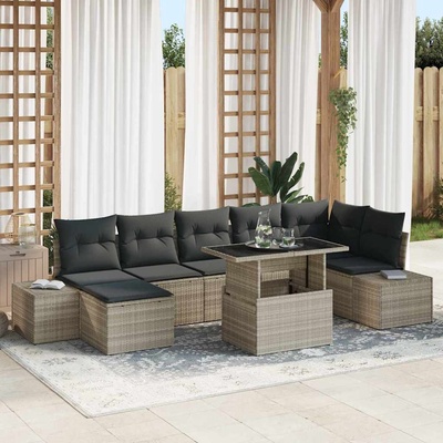 vidaXL Градински Софа Комплект 8 pcs Светлосиво Полиратан (3357965)