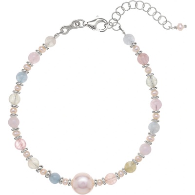 Alisia Okouzlující korálkový náramek s perlou a morganitem AL3817-Argento