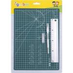 Gimboo Cutting mat GIMBOO, A4, set aluminum ruler 20cm, scissor, blades, green