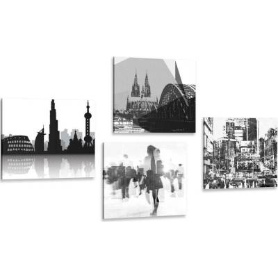 Set obrazů život ve velkoměstě v černobílém provedení s abstraktním nádechem - 4x 40x40