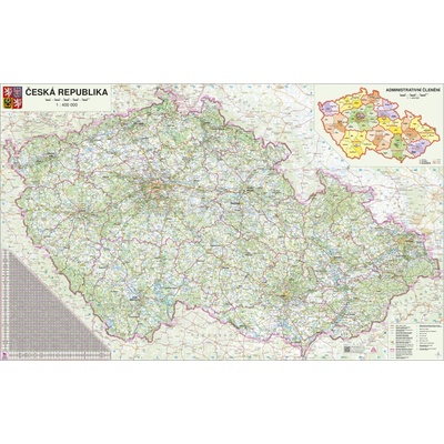 ČR silniční - nástěnná mapa 124 x 79 cm - laminace + stříbrný hliníkový rám