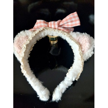 Radi handmade Забавна диадема с розови уши и панделка каре (839)
