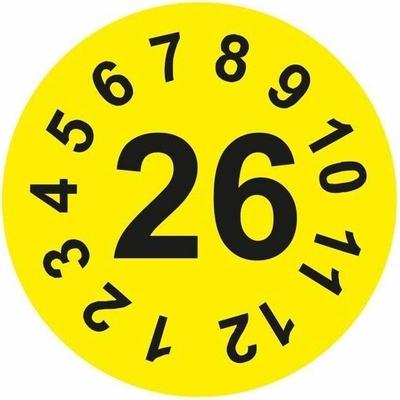 Kontrolní číselník (datumovka) pro rok 2026, Fólie Ø 2 cm, 90 ks