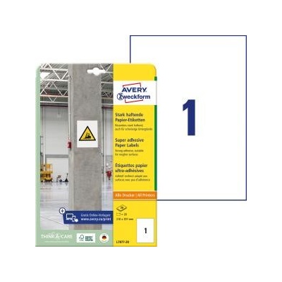 Etikety univerzálne 210x297mm Avery A4, silne lepivé 20 hárkov